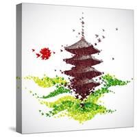 Japan Origami Temple Shaped From Flying Birds-feoris-Stretched Canvas