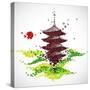 Japan Origami Temple Shaped From Flying Birds-feoris-Stretched Canvas