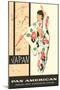 Japan - Pan American - Geisha Dancer in Kimono - Vintage Airline Travel Poster, 1950s-Aaron Amspoker-Mounted Art Print