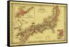 Japan - Panoramic Map-Lantern Press-Framed Stretched Canvas