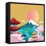 Japan Style Buildings and Fuji Mountain.-takiwa-Framed Stretched Canvas