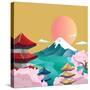 Japan Style Buildings and Fuji Mountain.-takiwa-Stretched Canvas