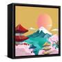 Japan Style Buildings and Fuji Mountain.-takiwa-Framed Stretched Canvas