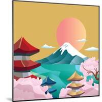 Japan Style Buildings and Fuji Mountain.-takiwa-Mounted Art Print