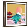 Japan Style Buildings and Fuji Mountain.-takiwa-Framed Art Print