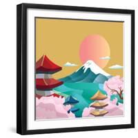 Japan Style Buildings and Fuji Mountain.-takiwa-Framed Art Print
