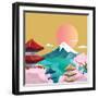 Japan Style Buildings and Fuji Mountain.-takiwa-Framed Art Print