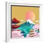 Japan Style Buildings and Fuji Mountain.-takiwa-Framed Art Print