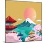 Japan Style Buildings and Fuji Mountain.-takiwa-Mounted Art Print