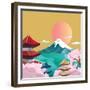 Japan Style Buildings and Fuji Mountain.-takiwa-Framed Premium Giclee Print