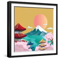 Japan Style Buildings and Fuji Mountain.-takiwa-Framed Premium Giclee Print