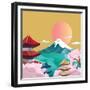 Japan Style Buildings and Fuji Mountain.-takiwa-Framed Premium Giclee Print