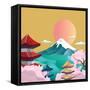 Japan Style Buildings and Fuji Mountain.-takiwa-Framed Stretched Canvas