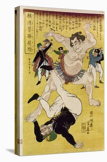 Japan: Sumo Wrestling-Ipposai Hoto-Stretched Canvas