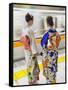 Japan, Tokyo, Girls in Kimono on Subway Platform-Steve Vidler-Framed Stretched Canvas