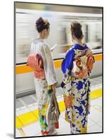 Japan, Tokyo, Girls in Kimono on Subway Platform-Steve Vidler-Mounted Photographic Print