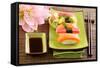 Japan Traditional Food Sushi on Green Plate-egal-Framed Stretched Canvas