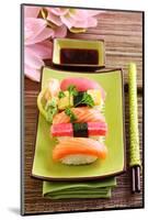 Japan Traditional Food Sushi on Green Plate-egal-Mounted Photographic Print