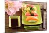 Japan Traditional Food Sushi on Green Plate-egal-Mounted Photographic Print