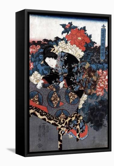 Japan: Woman in Garden-Utagawa Kunisada II-Framed Stretched Canvas