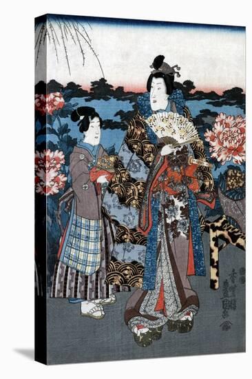 Japan: Woman in Garden-Utagawa Kunisada II-Stretched Canvas
