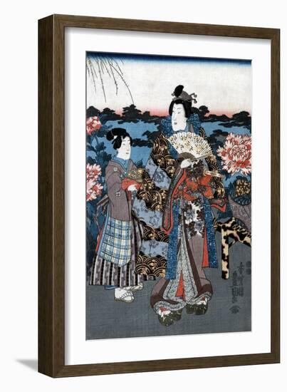 Japan: Woman in Garden-Utagawa Kunisada II-Framed Giclee Print