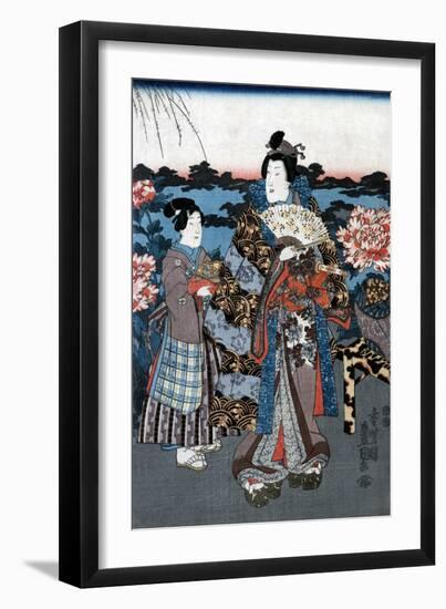 Japan: Woman in Garden-Utagawa Kunisada II-Framed Giclee Print