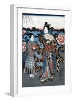 Japan: Woman in Garden-Utagawa Kunisada II-Framed Giclee Print