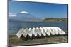 Japan, Yamanashi, Lake Yamanaka, Boats with Mt. Fuji in Background-Rob Tilley-Mounted Photographic Print