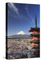 Japan, Yamanashi Prefecture, Fuji-Yoshida, Chureito Pagoda and Mt Fuji During Cherry Blossom Season-Michele Falzone-Stretched Canvas