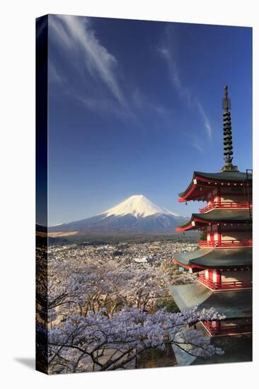 Japan, Yamanashi Prefecture, Fuji-Yoshida, Chureito Pagoda and Mt Fuji During Cherry Blossom Season-Michele Falzone-Stretched Canvas