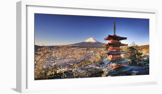 Japan, Yamanashi Prefecture, Fuji-Yoshida, Chureito Pagoda and Mt Fuji During Cherry Blossom Season-Michele Falzone-Framed Photographic Print