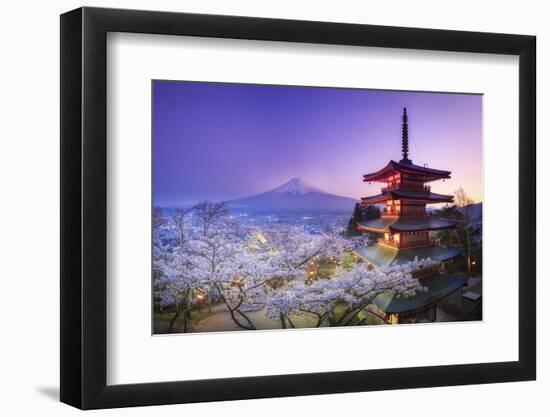 Japan, Yamanashi Prefecture, Fuji-Yoshida, Chureito Pagoda, Mt Fuji and Cherry Blossoms-Michele Falzone-Framed Premium Photographic Print