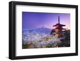 Japan, Yamanashi Prefecture, Fuji-Yoshida, Chureito Pagoda, Mt Fuji and Cherry Blossoms-Michele Falzone-Framed Premium Photographic Print