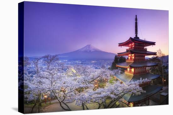 Japan, Yamanashi Prefecture, Fuji-Yoshida, Chureito Pagoda, Mt Fuji and Cherry Blossoms-Michele Falzone-Stretched Canvas