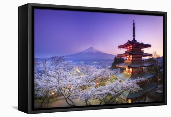 Japan, Yamanashi Prefecture, Fuji-Yoshida, Chureito Pagoda, Mt Fuji and Cherry Blossoms-Michele Falzone-Framed Stretched Canvas