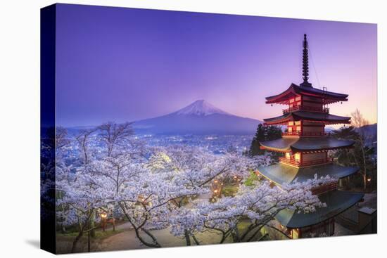 Japan, Yamanashi Prefecture, Fuji-Yoshida, Chureito Pagoda, Mt Fuji and Cherry Blossoms-Michele Falzone-Stretched Canvas