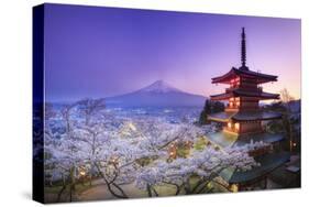 Japan, Yamanashi Prefecture, Fuji-Yoshida, Chureito Pagoda, Mt Fuji and Cherry Blossoms-Michele Falzone-Stretched Canvas