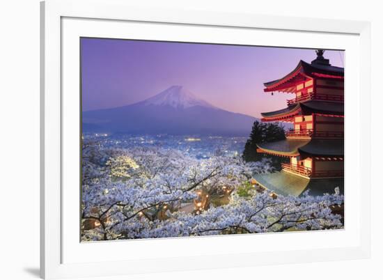 Japan, Yamanashi Prefecture, Fuji-Yoshida, Chureito Pagoda, Mt Fuji and Cherry Blossoms-Michele Falzone-Framed Premium Photographic Print