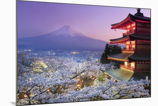 Japan, Yamanashi Prefecture, Fuji-Yoshida, Chureito Pagoda, Mt Fuji and Cherry Blossoms-Michele Falzone-Mounted Premium Photographic Print