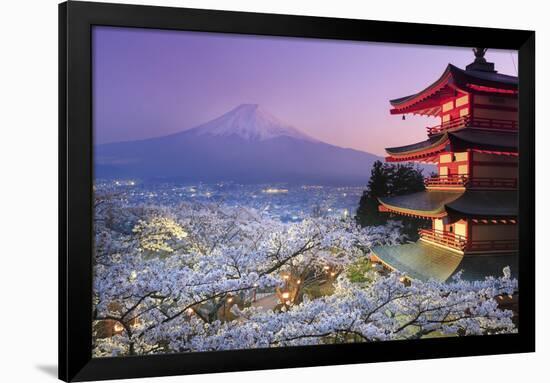 Japan, Yamanashi Prefecture, Fuji-Yoshida, Chureito Pagoda, Mt Fuji and Cherry Blossoms-Michele Falzone-Framed Premium Photographic Print