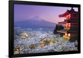 Japan, Yamanashi Prefecture, Fuji-Yoshida, Chureito Pagoda, Mt Fuji and Cherry Blossoms-Michele Falzone-Framed Premium Photographic Print