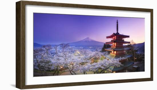 Japan, Yamanashi Prefecture, Fuji-Yoshida, Chureito Pagoda, Mt Fuji and Cherry Blossoms-Michele Falzone-Framed Photographic Print