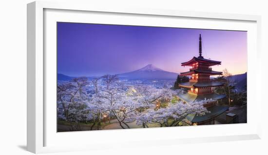 Japan, Yamanashi Prefecture, Fuji-Yoshida, Chureito Pagoda, Mt Fuji and Cherry Blossoms-Michele Falzone-Framed Photographic Print