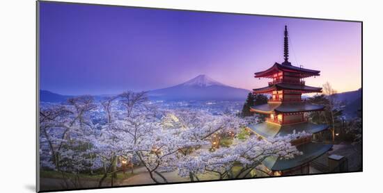 Japan, Yamanashi Prefecture, Fuji-Yoshida, Chureito Pagoda, Mt Fuji and Cherry Blossoms-Michele Falzone-Mounted Photographic Print