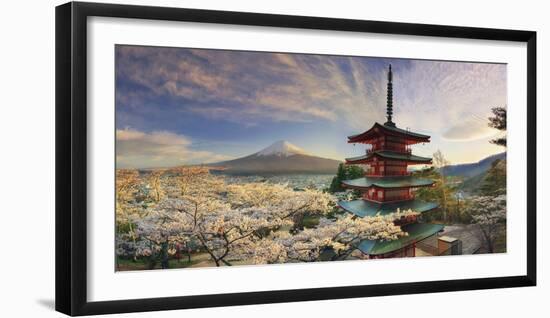 Japan, Yamanashi Prefecture, Fuji-Yoshida, Chureito Pagoda, Mt Fuji and Cherry Blossoms-Michele Falzone-Framed Photographic Print