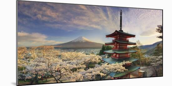 Japan, Yamanashi Prefecture, Fuji-Yoshida, Chureito Pagoda, Mt Fuji and Cherry Blossoms-Michele Falzone-Mounted Photographic Print