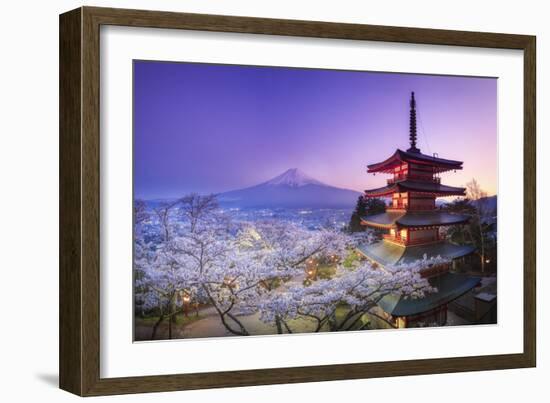 Japan, Yamanashi Prefecture, Fuji-Yoshida, Chureito Pagoda, Mt Fuji and Cherry Blossoms-Michele Falzone-Framed Photographic Print