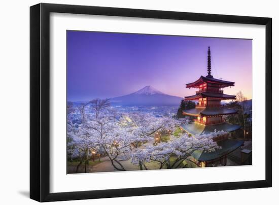 Japan, Yamanashi Prefecture, Fuji-Yoshida, Chureito Pagoda, Mt Fuji and Cherry Blossoms-Michele Falzone-Framed Photographic Print