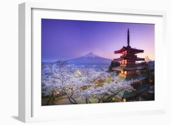 Japan, Yamanashi Prefecture, Fuji-Yoshida, Chureito Pagoda, Mt Fuji and Cherry Blossoms-Michele Falzone-Framed Photographic Print